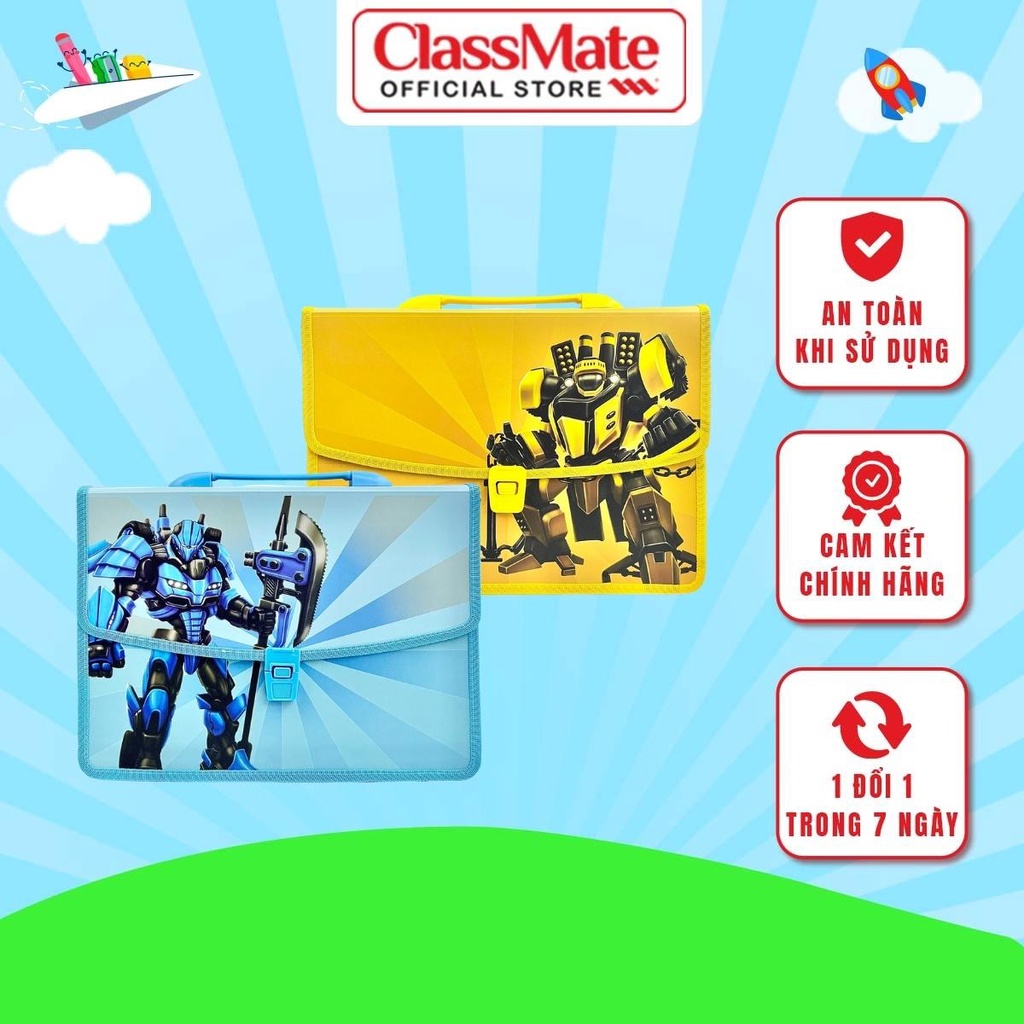 Cặp Học Thêm 2 Ngăn  CLASSMATE Hình Robot Team, Chất Liệu Nhựa Nguyên Sinh An Toàn (33x24x8.5cm) CL-SB602