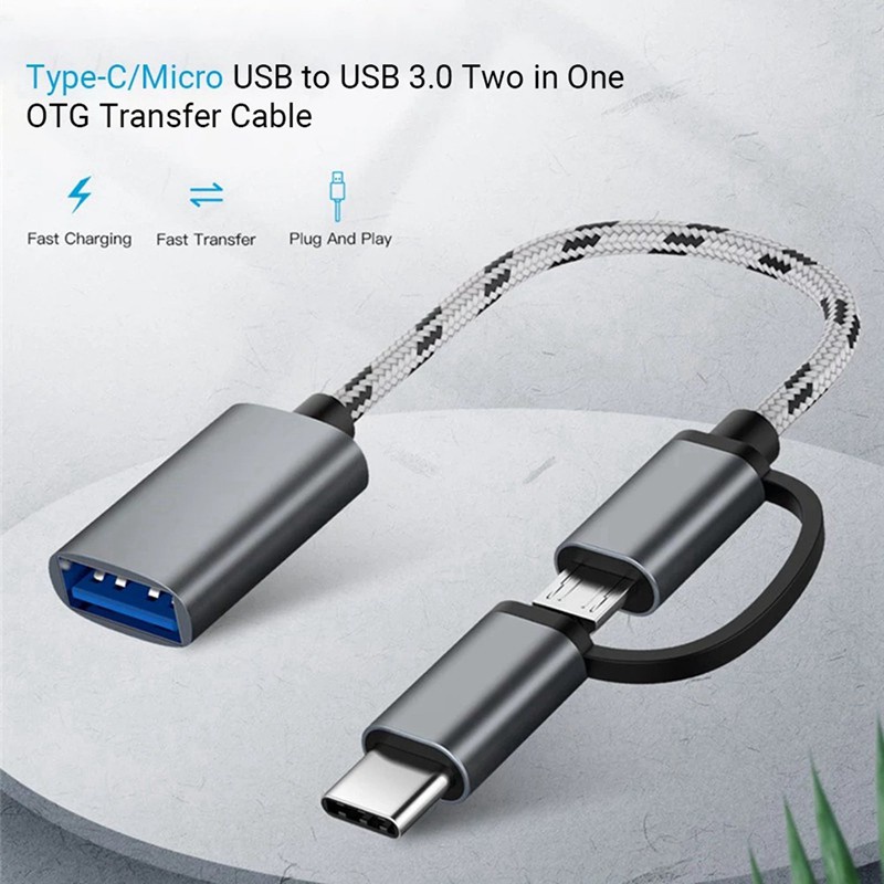 Dp Three in One Line Adapter Dp to HDMI+VGA+DVI with 2 in 1 USB OTG Cable Type-C/Micro-USB to USB 3.0 Transfer Cable