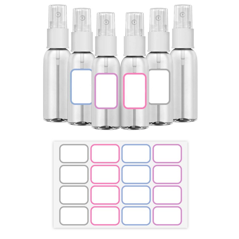 Set 6 Chai Rỗng Kèm 12 Thẻ 50ml Đựng Dung Dịch Mỹ Phẩm Tiện Dụng