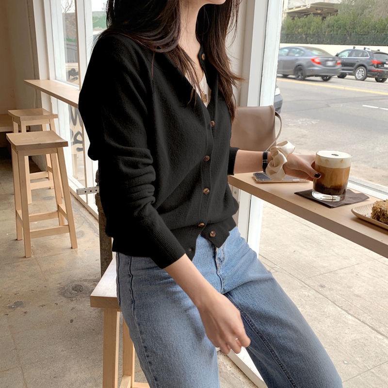 Áo khoác cardigan dệt kim tay dài màu trơn mẫu  thời trang thu đông dành cho nữ