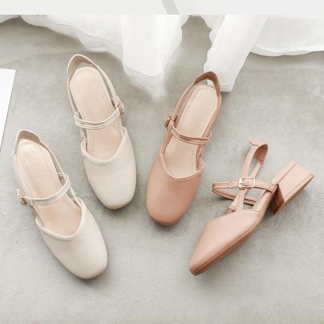 Giày sandal gót vừa mũi vuông thời trang cho nữ