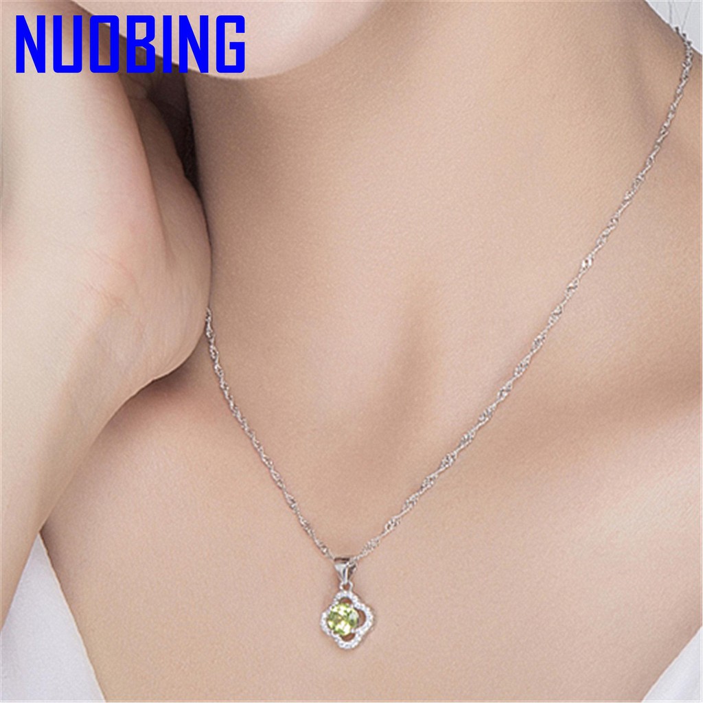 Fashion Lucky Clover Olive Crystal Peridot Gemstones Diamonds Pendant Necklaces For Women White Gold Silver Color Choker Jewelry|Pendants|