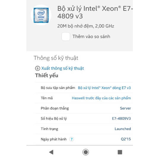 Bộ vi xử lí Intel Xeon E7 4809 v3 và E7-4860V2