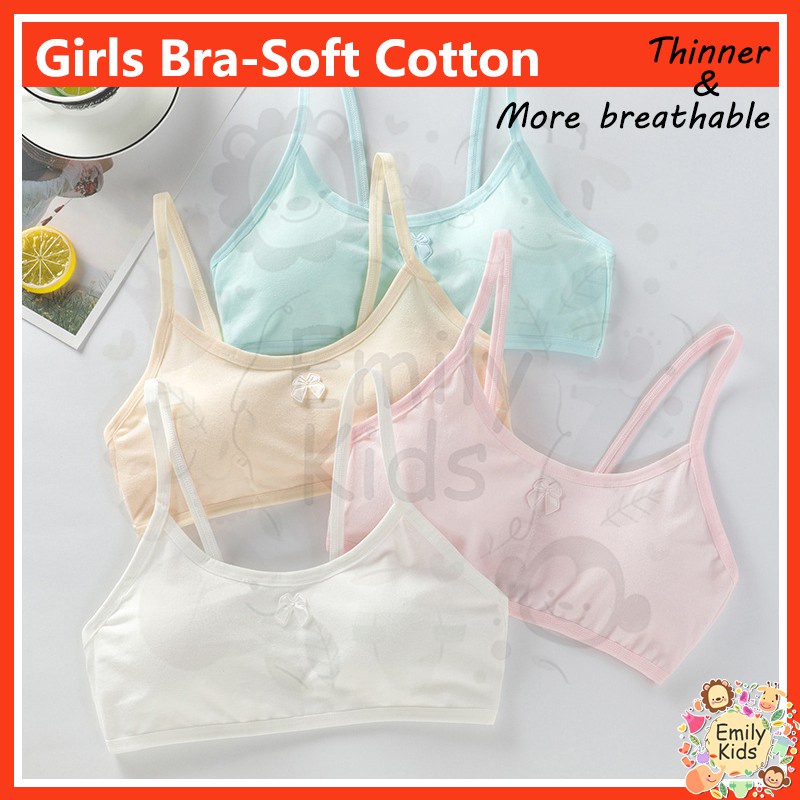 Áo Ngực Cotton Mềm Mại Thoáng Khí Thắt Nơ Màu Trơn Co Giãn Thời Trang Dành Cho Bé Gái 8-12 Tuổi