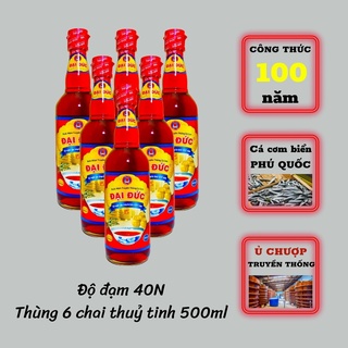 Thùng 6 chai Nước mắm cá cơm Đại Đức độ đạm 40N chai thuỷ tinh 500ml nguyên chất truyền thống sạch