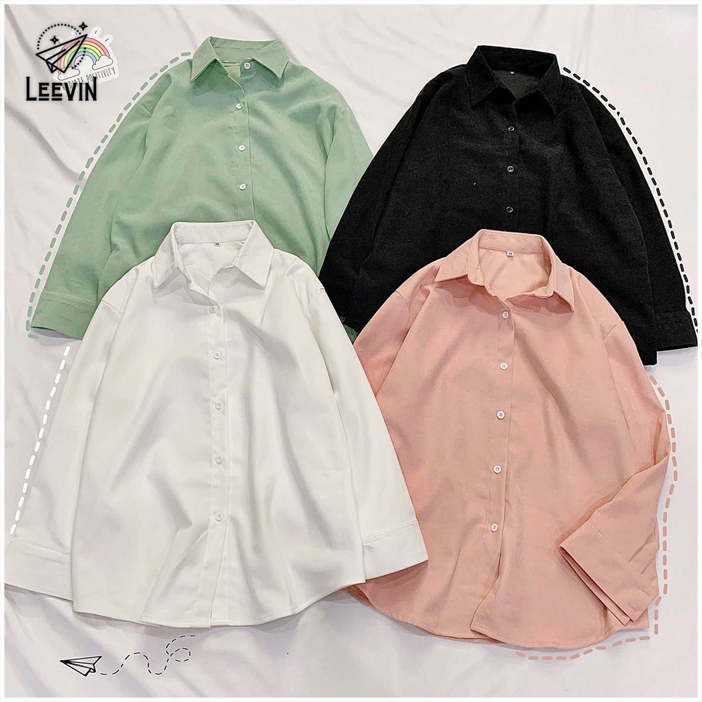 Áo Sơ Mi TAY DÀI KUPI Unisex Nam Nữ Nhung Form Rộng Dáng Suông Ulzzang - Leevin Store - Hàng nhập khẩu
