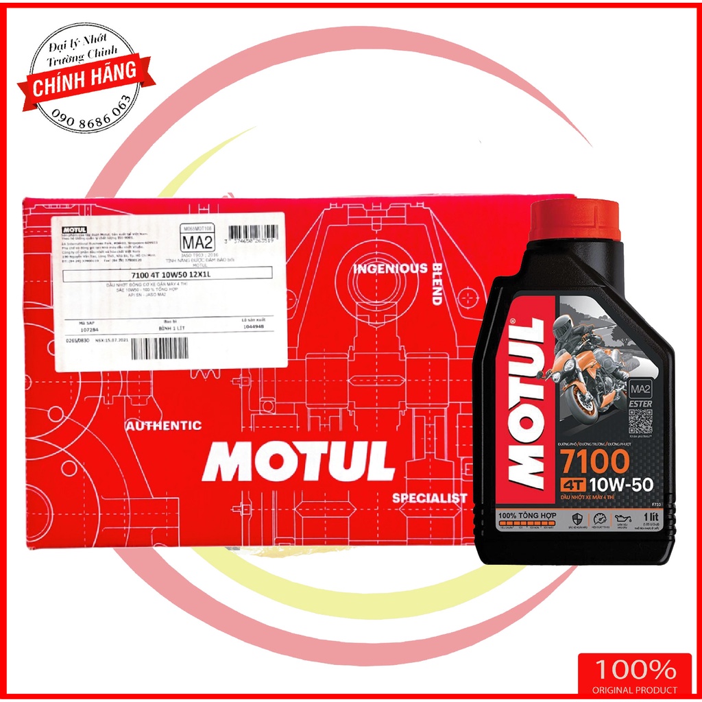 Thùng 12 bình Nhớt Motul 7100 10W50 dành cho xe số xe côn