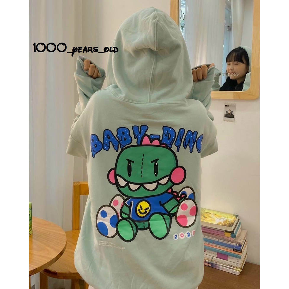 Áo Hoodie Nữ 🌸FREESHIP🌸 Áo Nỉ Khủng Long BABY DINO Form Rộng Tay Bồng Có Mũ Màu Xanh Bơ Hot