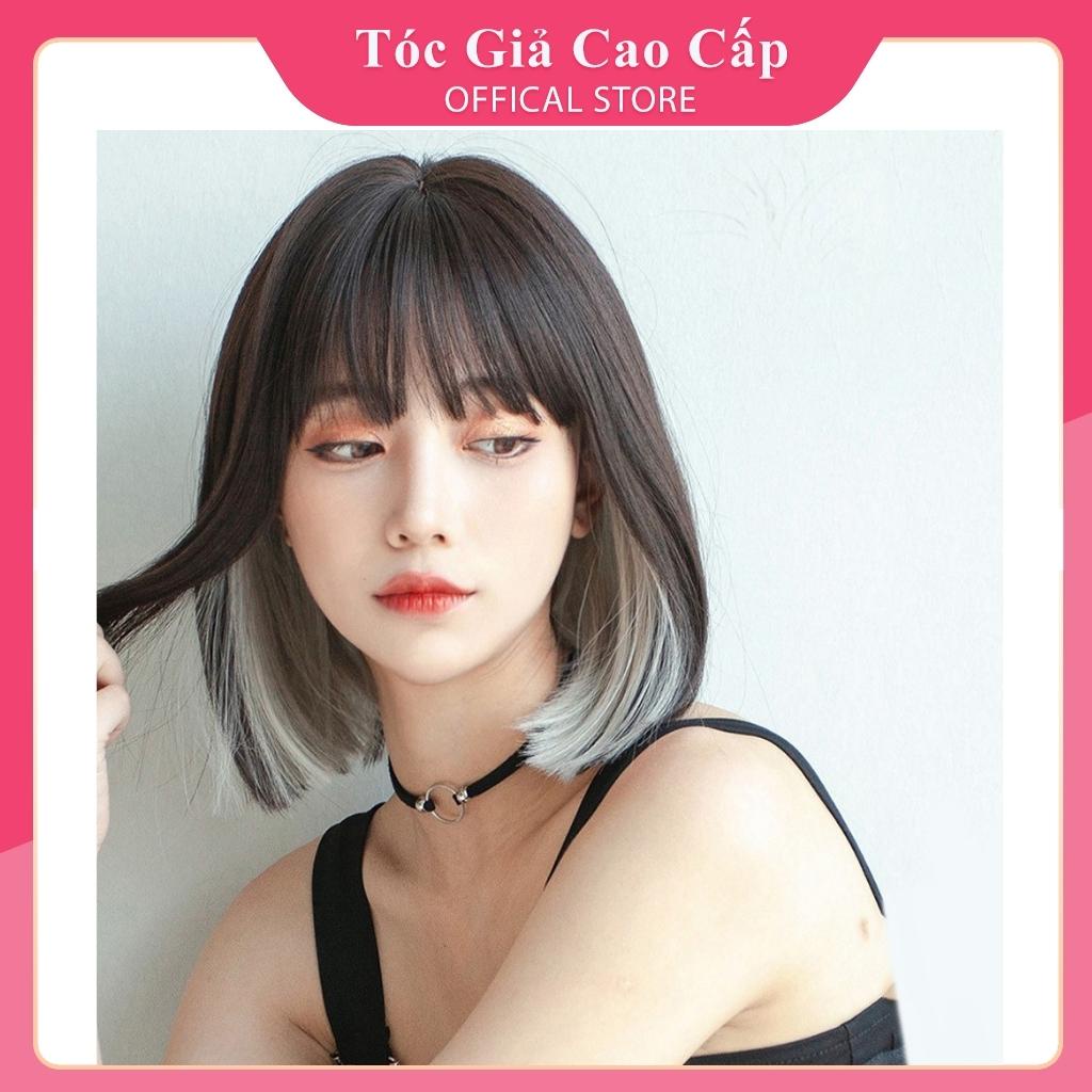 Tóc giả nữ nguyên đầu vic ngắn line xám, tặng kèm lưới trùm tóc giả.