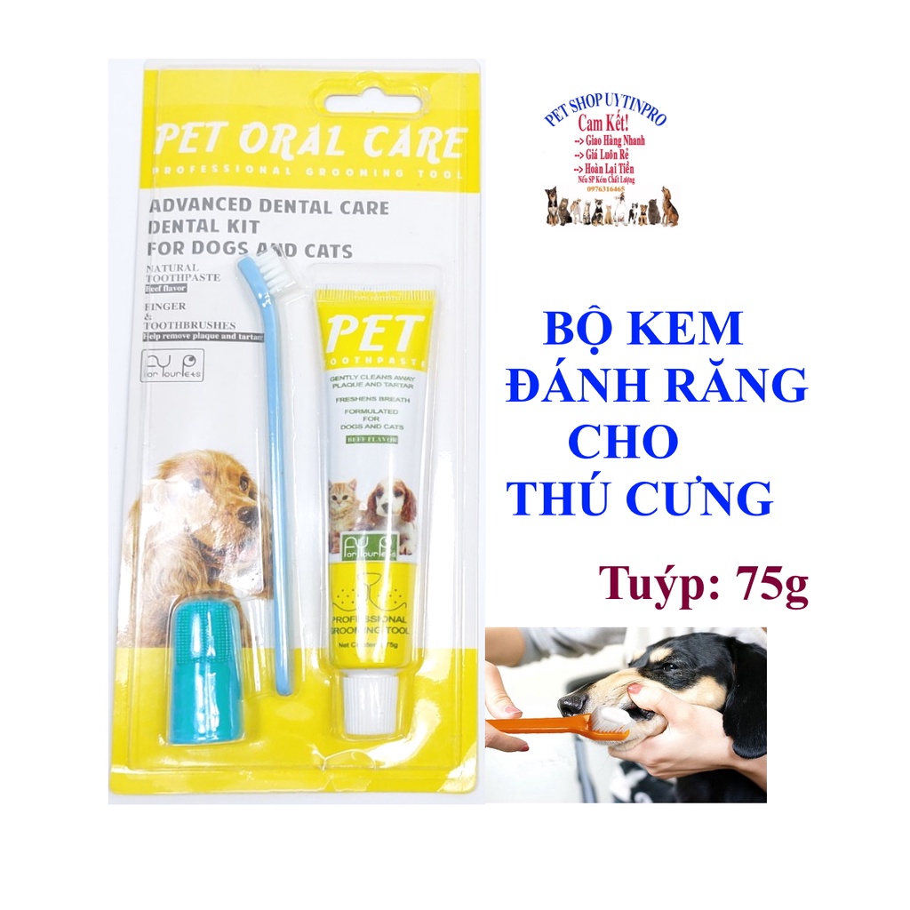 Bộ kem đánh răng cho Chó Mèo thú cưng PET ORAL CARE Tuýp 75g Giúp hàm răng thú cưng chắc khỏe Hơi thở thơm tho