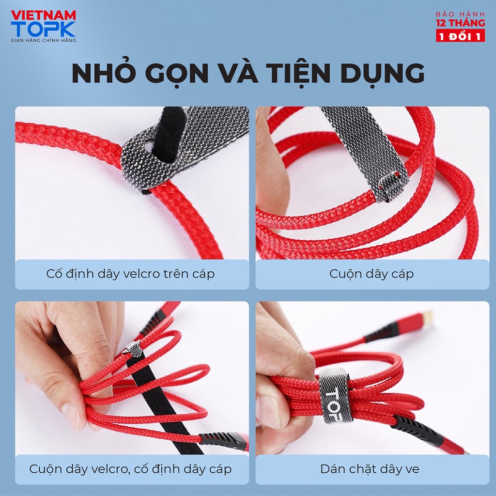 Dây dán tiên lợi Velcro làm gọn dây sạc, dây tai nghe,...TOPK J02 - Hàng phân phối chính hãng - Bảo hành 18 tháng