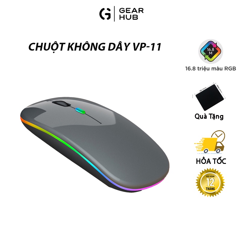 Chuột không dây A2 kết nối USB 2.4Ghz, LED RGB cực đẹp, nhỏ gọn, phù hợp PC/ Laptop tùy chỉnh độ nhạy