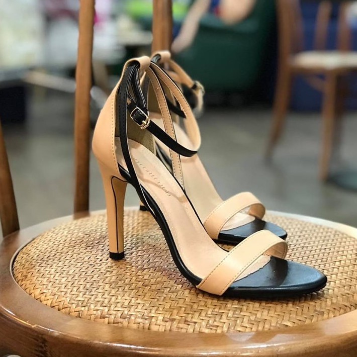 GIÀY CAO GÓT QUAI NGANG PHỐI MÀU SANG CHẢNH CHẤT LIỆU DA SI CAO CẤP - GIÀY NỮ CAO 9CM 2 MÀU VÀNG,KEM BAO BỀN ĐẸP
