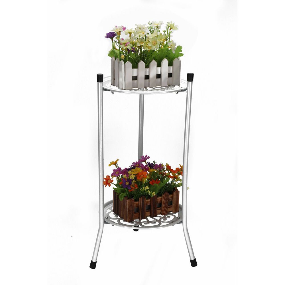 Giá đỡ chậu hoa/ cây cảnh 2 tầng bằng kim loại siêu bền thích hợp trang trí nhà cửa/ sân vườn