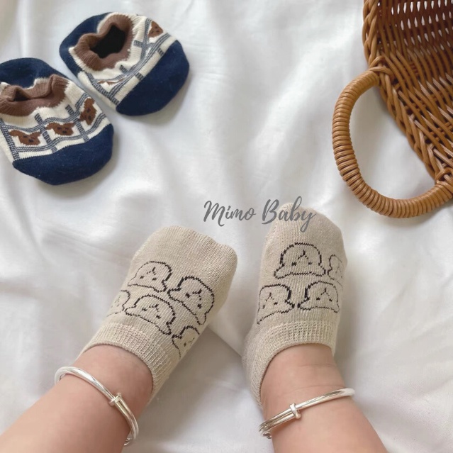 Tất vớ cổ ngắn chống trơn trượt in hình gấu dễ thương cho bé T34 Mimo Baby