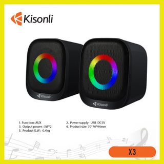 Loa máy tính để bàn mini có dây 2.0 kisonli led rgb x3 loa vi tính nghe nhạc laptop pc gaming