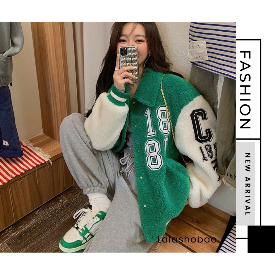 Áo Khoác Bóng Chày Len Cừu Mỏng Unisex Nam Nữ Phong Cách Hàn Quốc Thời Thượng kèm ảnh thật