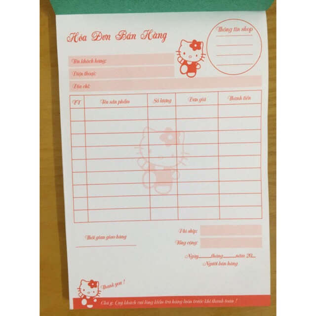 Hoá đơn kitty 1 liên