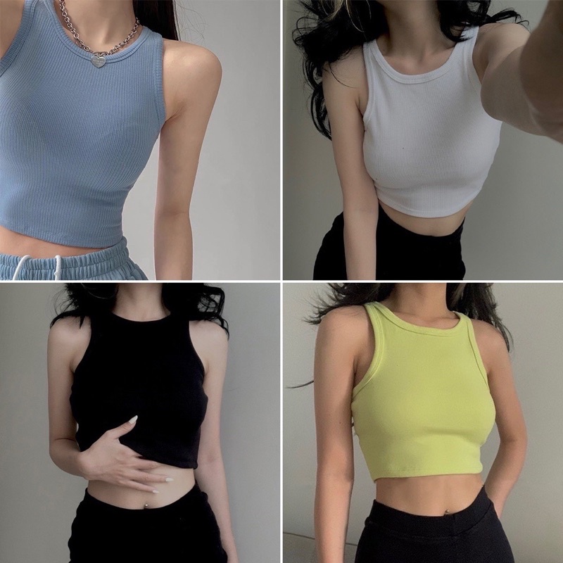 Áo Croptop Ba Lỗ Ôm Body Kiểu Dáng Basic Trơn, Mùa Hè Mát Mẻ, Kèm Ảnh Thật, Video, Chizi Shop