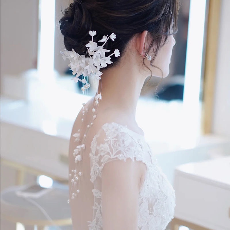 [Aishang Đẹp Mắt] Băng Đô Hoa Trắng Vải Gạc Phụ Kiện Trang Điểm Cô Dâu Đám Cưới Và Trang Điểm Cài Tóc Bện Đơn Giản