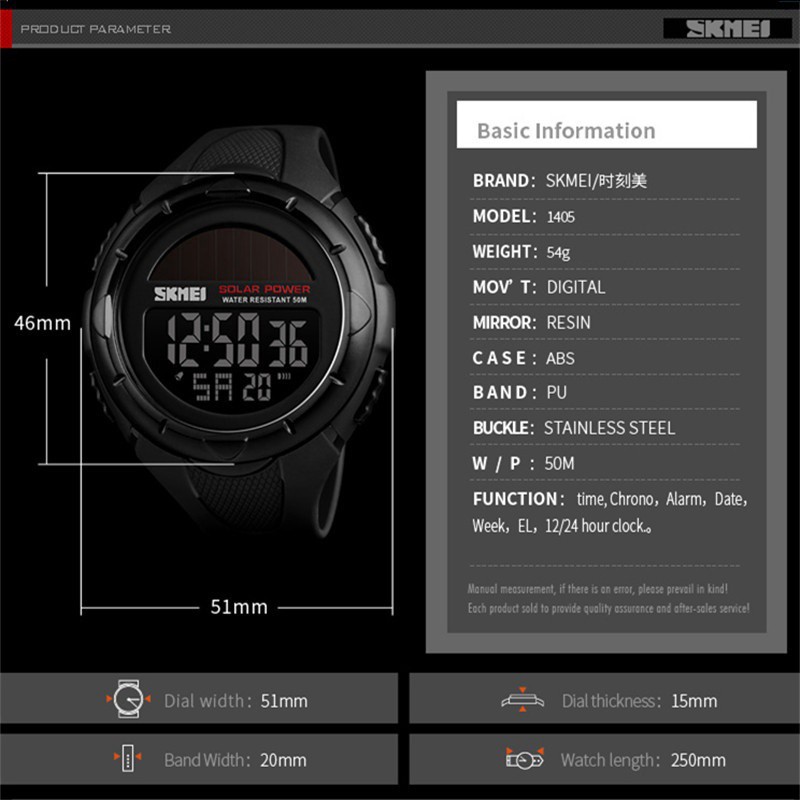 Đồng Hồ SKMEI 1405 Dạng Kĩ Thuật Số Chống Thấm Nước Chạy Năng Lượng Mặt Trời Có Báo Thức | BigBuy360 - bigbuy360.vn