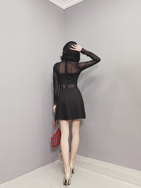 Đầm nữ dáng xòe phối ren màu đen size S M Np shop