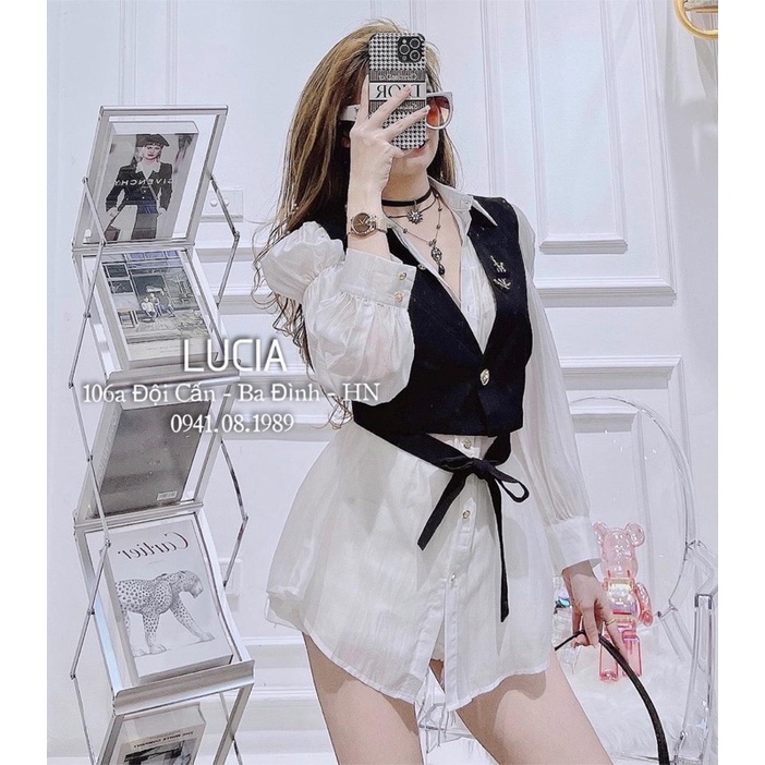 Set sơ mi tay phồng phối áo gile thêu chữ HGC729 | BigBuy360 - bigbuy360.vn