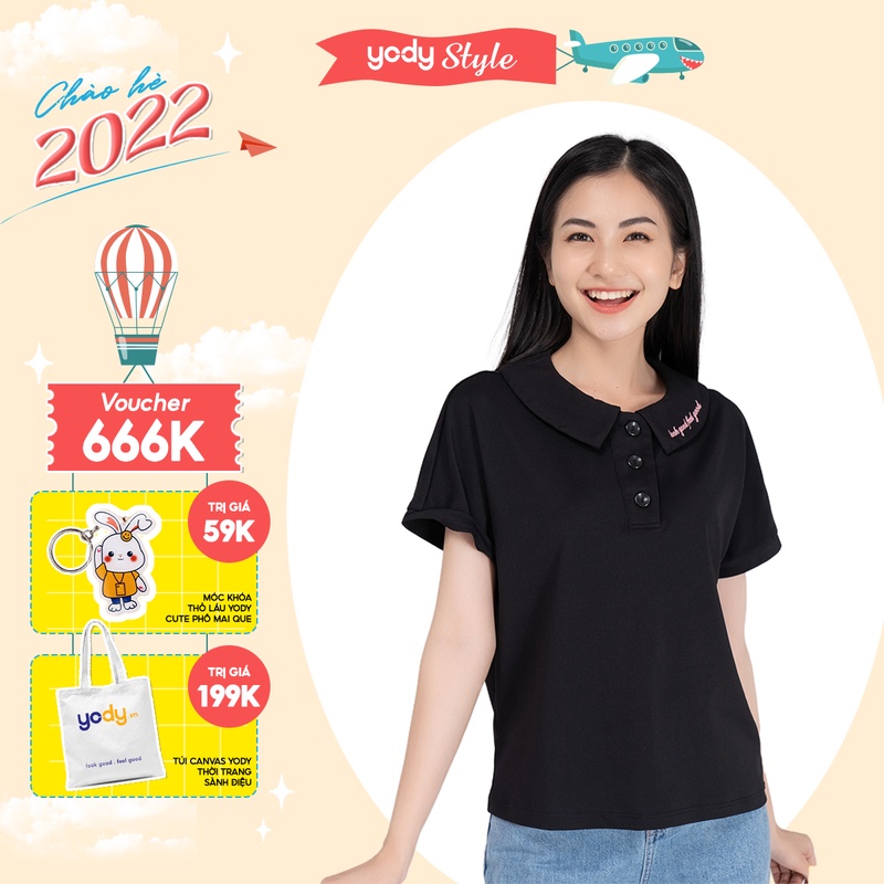 Áo polo nữ cổ sen YODY thêu chữ cao cấp, áo thun mắt chim bền đẹp - APN3732