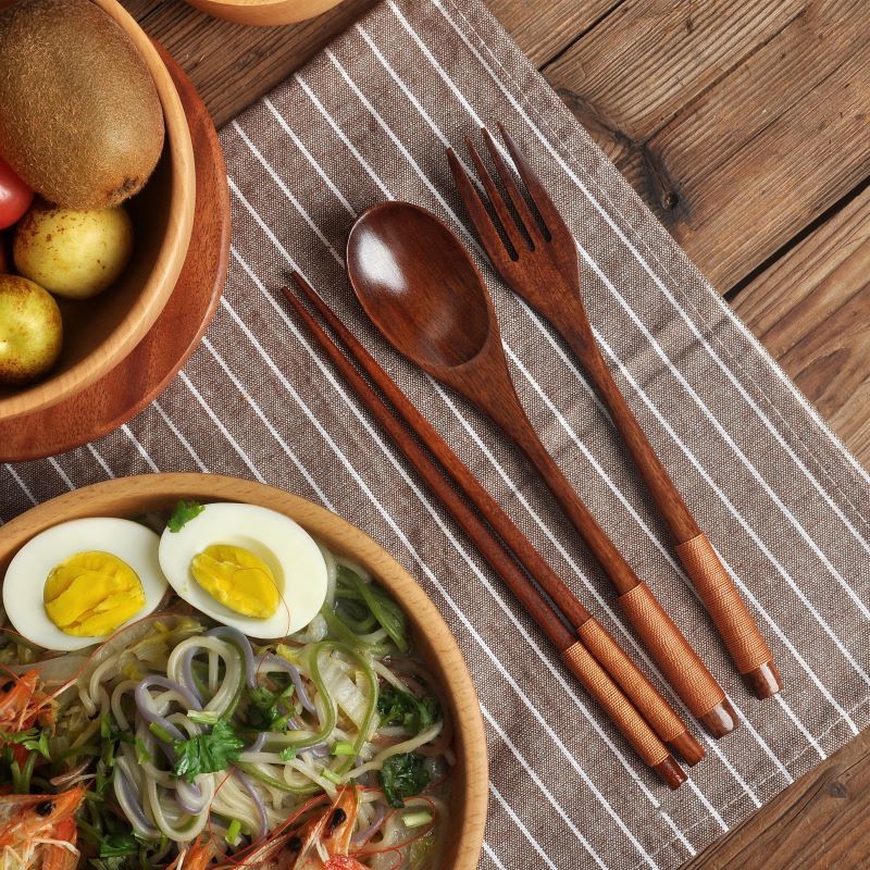 Set đũa muỗng nĩa bằng gỗ tự nhiên phong cách Hàn Quốc tinh xảo