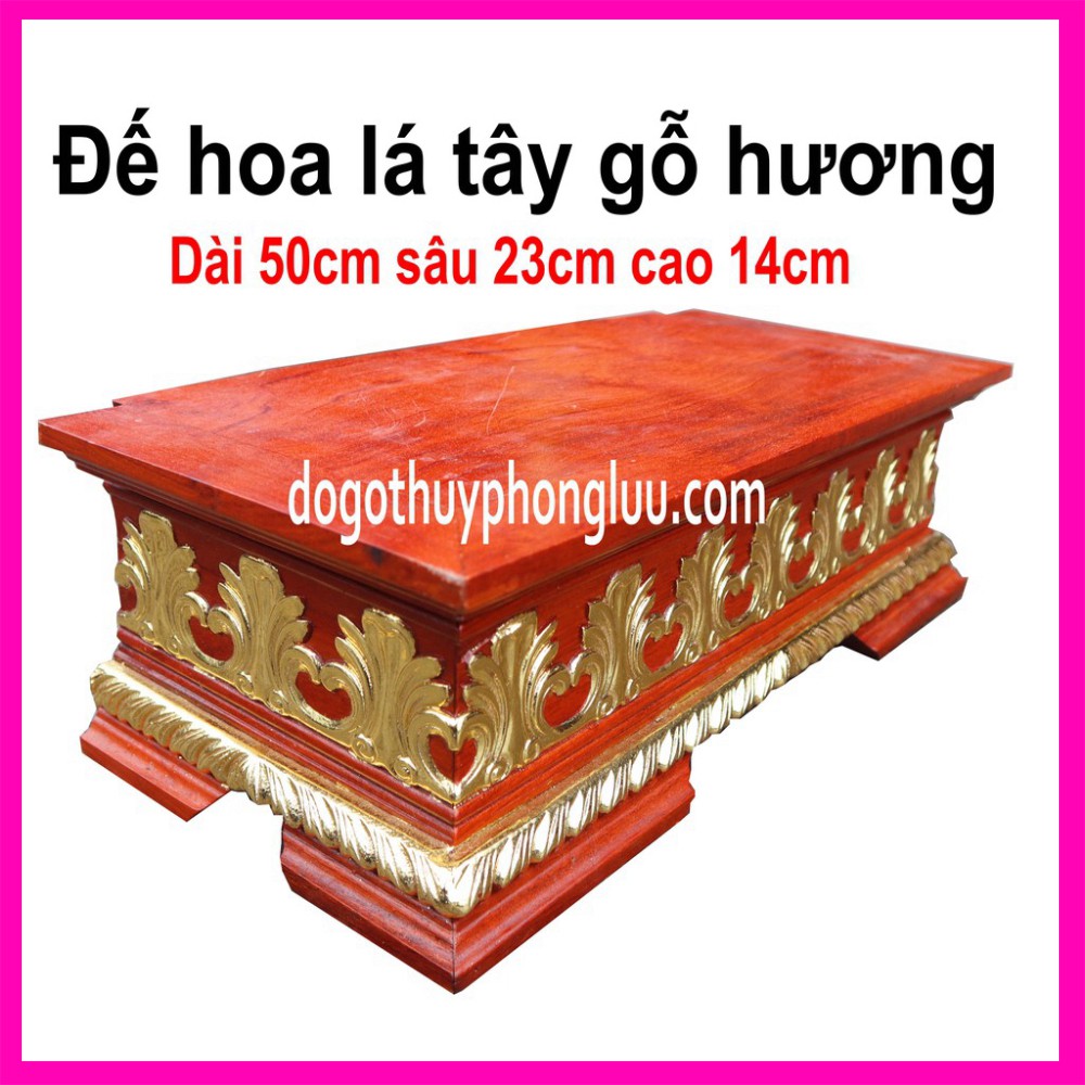 Đế kê trang trí gỗ hương rát vàng chữ nhật dài 50cm sâu 23cm cao 14cm