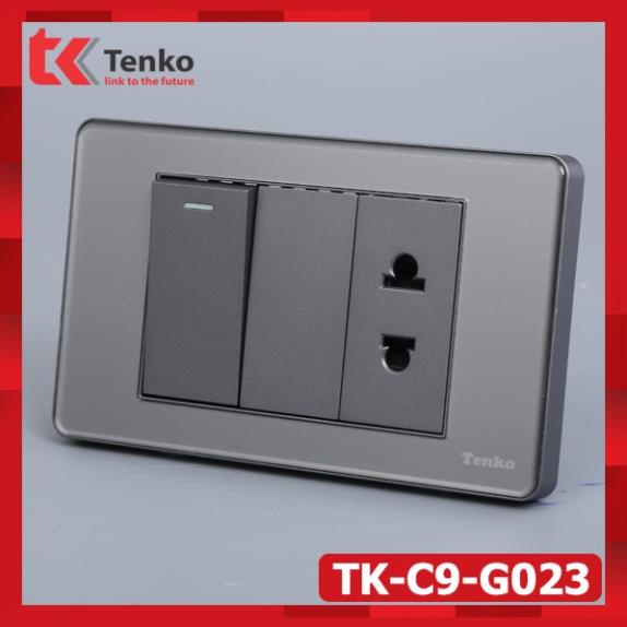 [Phân Phối] Công Tắc-Ổ Cắm 2 Chấu Âm Tường Mặt PVC Trong Bo Viền Xám - Chống Xước Chống Bạc Màu TENKO TK-C9-G023