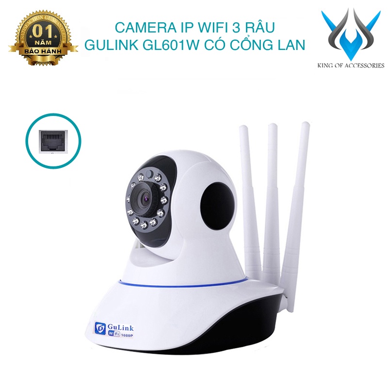 Camera IP wifi Gulink GL601W 3 râu quay 360 độ đàm thoại 2 chiều - tích hợp cổng LAN RJ45 (Trắng) phụ kiện 1986