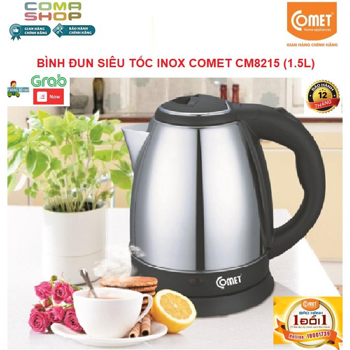 [Mã ELFLASH5 giảm 20K đơn 50K] CM8215 - ẤM ĐUN SIÊU TỐC INOX COMET 1.5L - BẢO HÀNH CHÍNH HÃNG 12 THÁNG