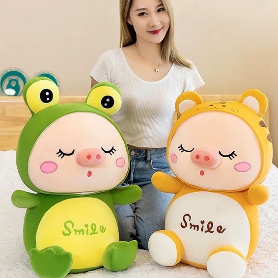 Gấu Bông Heo Biến Hình , Thú Nhồi Bông Heo Smile Mềm Mịn Đủ Size 35Cm-45Cm-60Cm