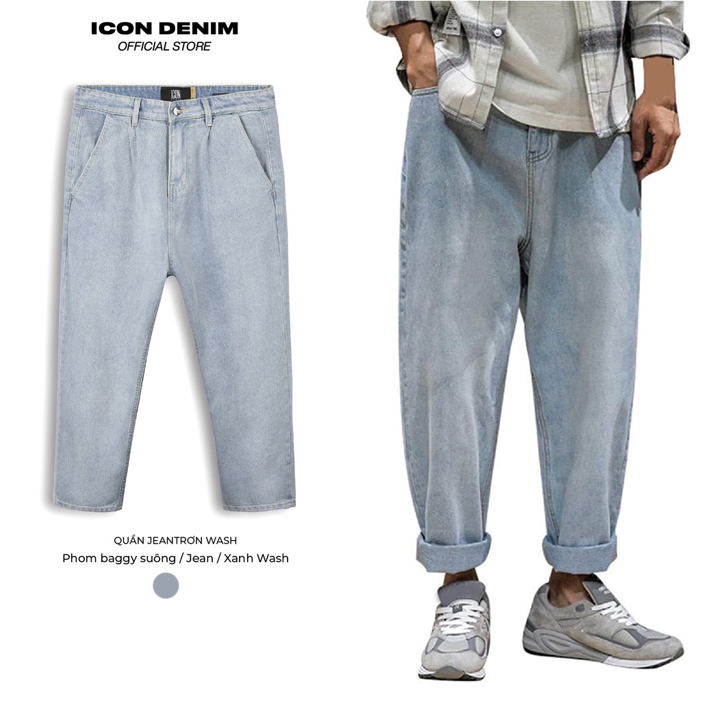 Quần Jean Baggy Nam ICON DENIM Trơn Wash