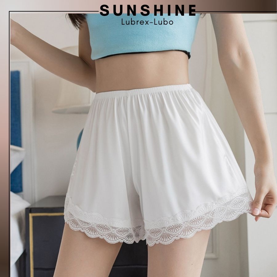 Quần short nữ thun lụa ống rộng phối ren mềm mát- SUNSHINE