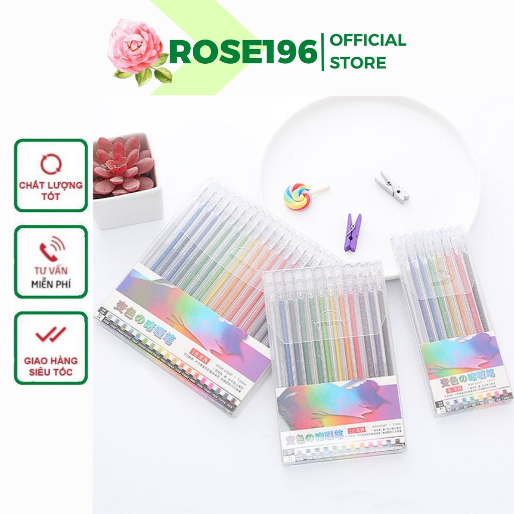 Sét bút kim tuyến trang trí nhiều màu Glitter Gel Pen vẽ thiệp trang trí siêu xinh ROSE196