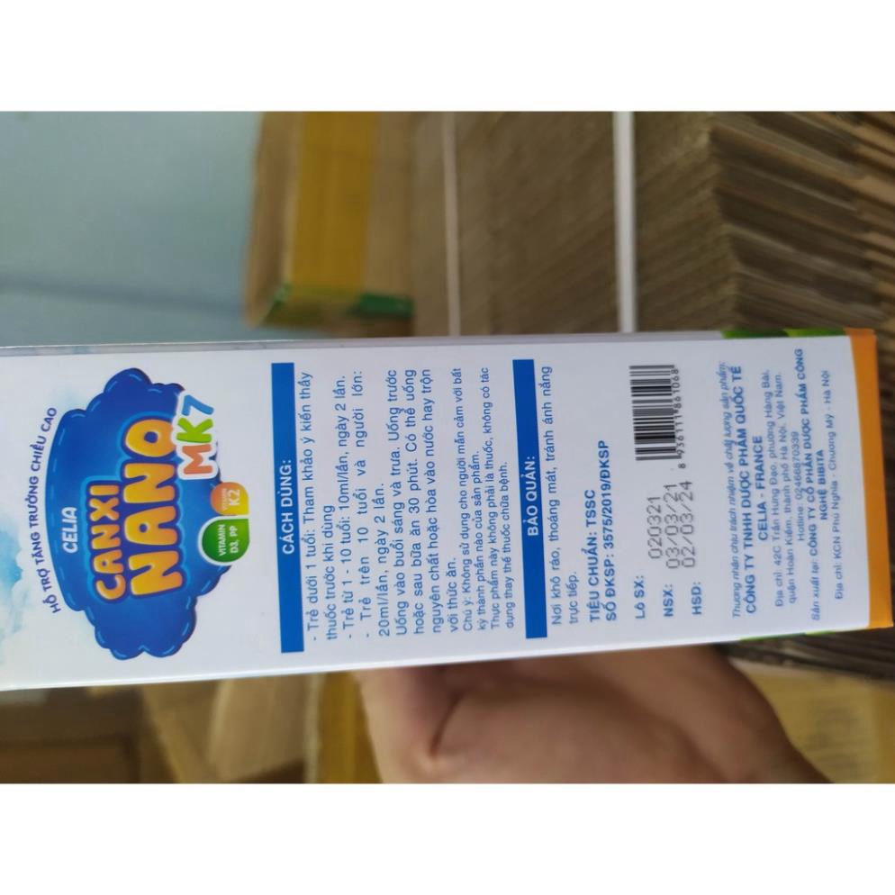 Celia Canxi Nano Mk7 phát triển chiều cao, kích thích ăn ngon, cho xương chắc khoẻ chống còi xương, loãng xương 20 ống
