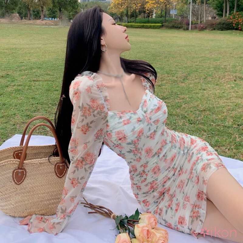 Đầm Trễ Vai Cổ Vuông Form Ôm Phong Cách Ngọt Ngào