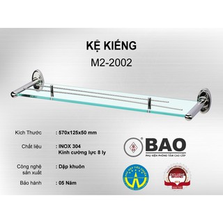 Kệ kính chữ nhật BAO Inox M2-2002 khung inox vững chắc, kính cường lực 8 ly
