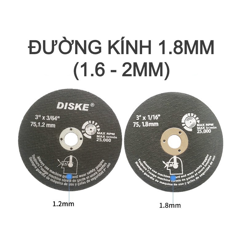 Đĩa Cắt Mài 3 Inch 75mm Dày 1.8mm Cắt Sắt, Thép Dùng Cho Máy Mài Cắt Mini Cầm Tay