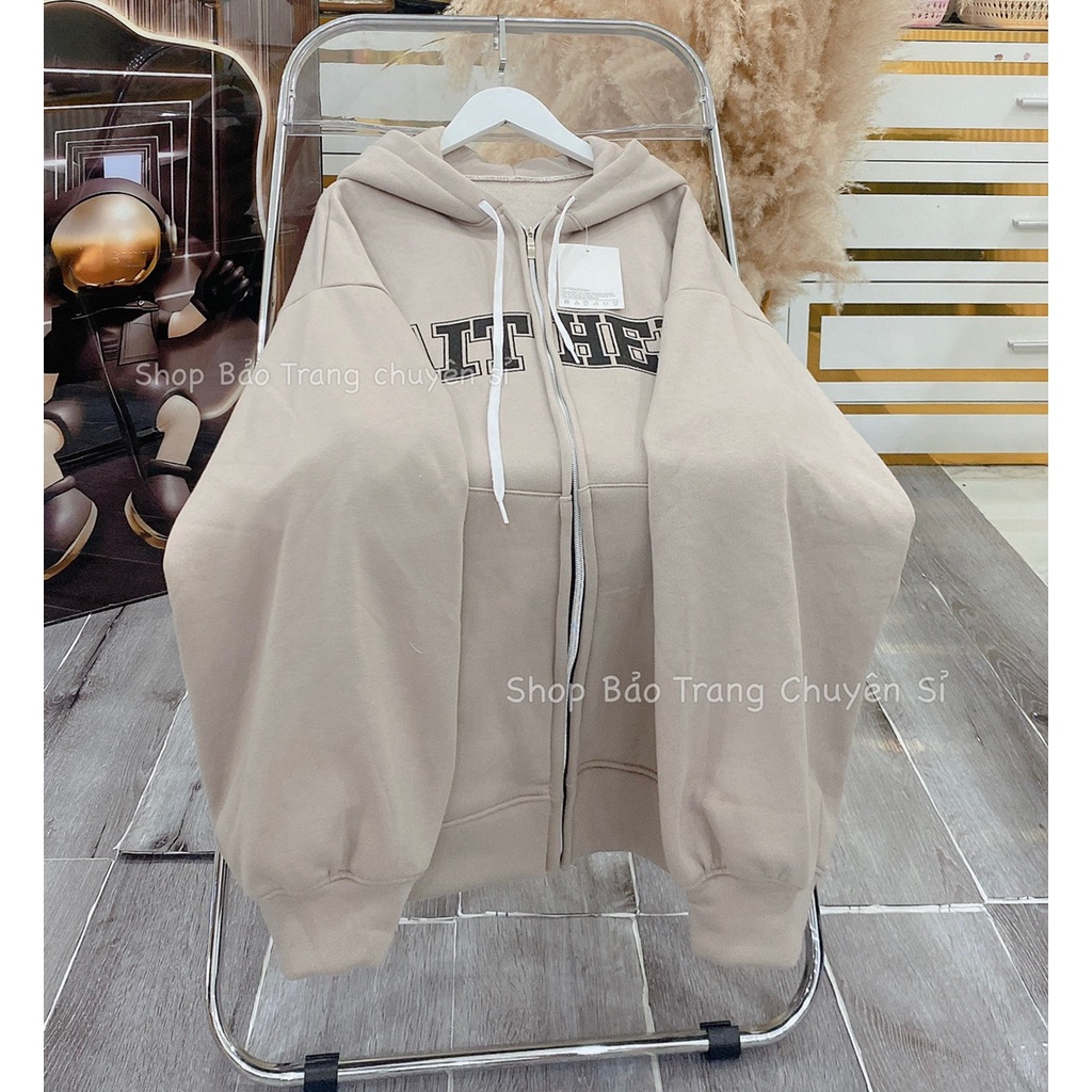 Khoác Nỉ Hoodie Màu Be Chữ AIT Dáng Rộng Nam Nữ Mũ 2 Lớp Tay Bồng Basic
