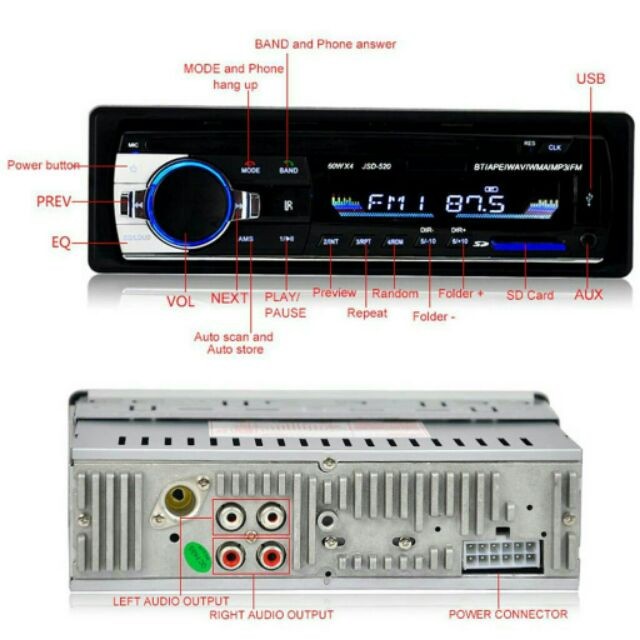 Đầu MP3 Có Bluetooth Cho Ô Tô 12 - 24V, Nghe Nhạc Đa Năng Lắp Được Cho Mọi Xe