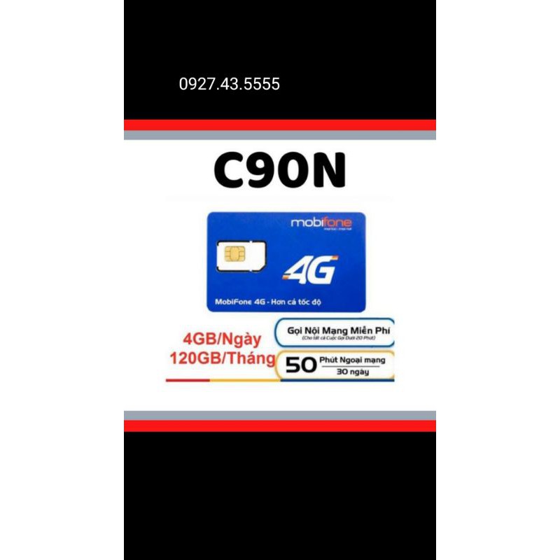 SIM 4G Mobifone C90N {FREE 30 ngày} Ngày 4GB tháng 120GB + 1000 phút nội mạng + 50 ngoại mạng Sim hot