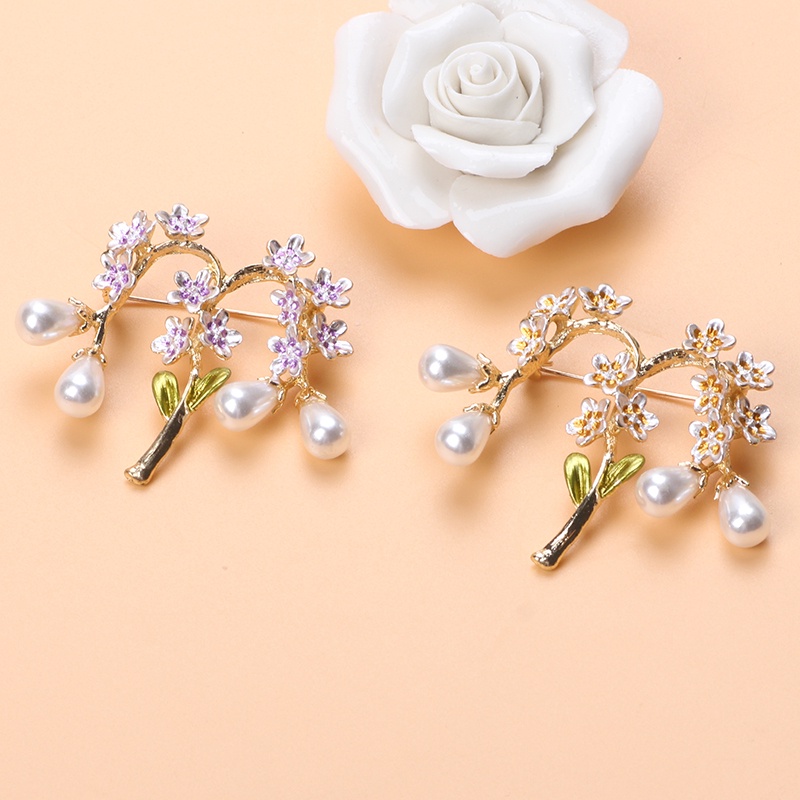 Ghim Cài Áo Hình Hoa Đính Ngọc Trai Pha Lê 2 Màu Sang Trọng Cho Nữ