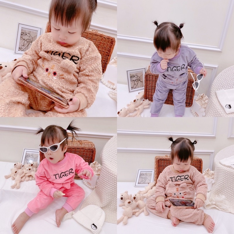 Bộ nỉ lông quần áo bé trai bé gái 8-18kg ảnh thật 100%