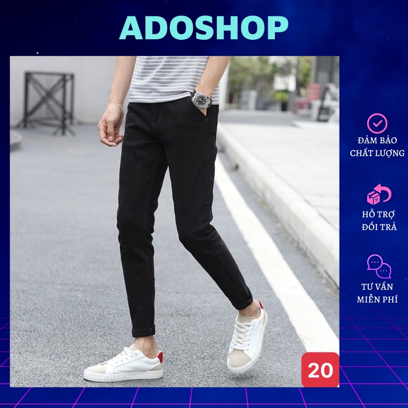 Quần jean nam đen đậm trơn rách gối chất bò cao cấp co dãn 4 chiều cực đẹp, quần rin trơn đẹp AN107 mẫu mới