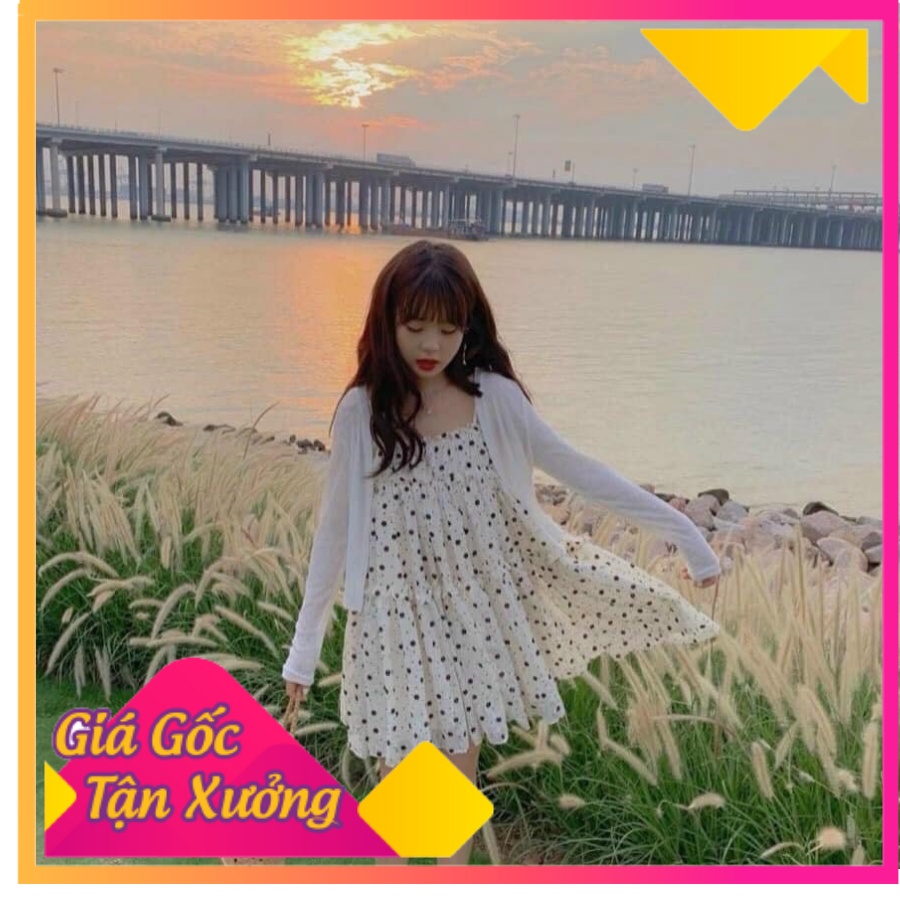 Set Áo Khoác Cardigan Len Mix Váy Hoa Nhí - Váy Xòe Hoa Nhí Phối Áo Khoác Cardigan Siêu Xinh