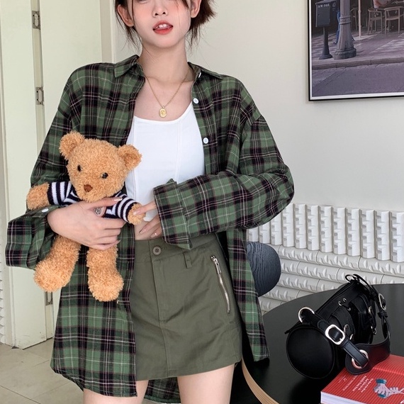 Áo Sơ Mi Tay Dài Họa Tiết Kẻ Sọc Theo Phong Cách Retro Nhật Bản Dễ Phối Đồ