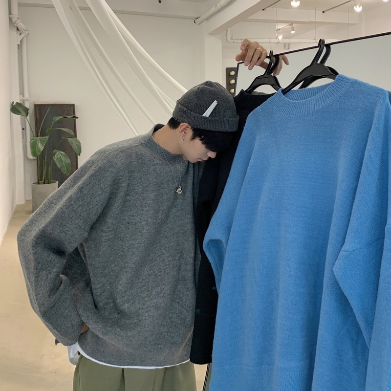 Áo sweater cổ cao vừa vải dày dáng rộng thời trang thu đông phong cách Hàn Quốc Hồng Kông dành cho bạn nam